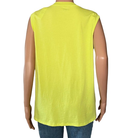 Ann Taylor Loft T-Shirt Womens Large Neon Green Sleeveless Pocket Cotton NEW - Picture 3 of 4